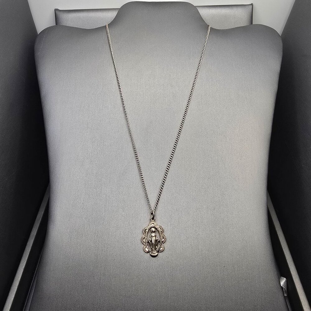 VTG Creed Sterling Silver Miraculous Medal Pendant Necklace 18" Catholic Religio - Picture 3 of 13